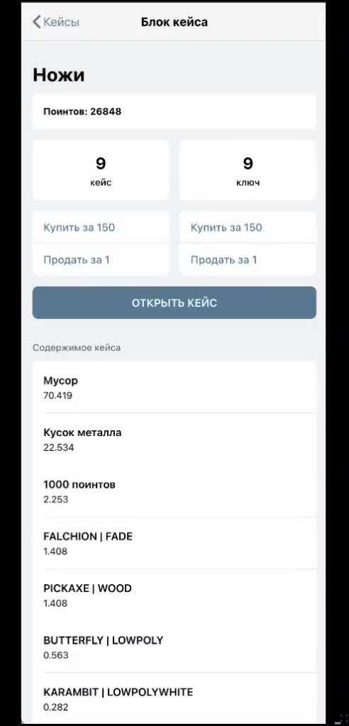 Видео с демонстрацией работы сайта и сервера. Функционал кейсов одинаковый на обоих платформах